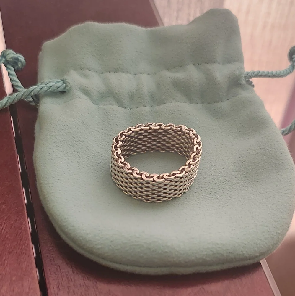 Tiffany Somerset Silver Mesh Ring Size 9 - Picture 2 of 10